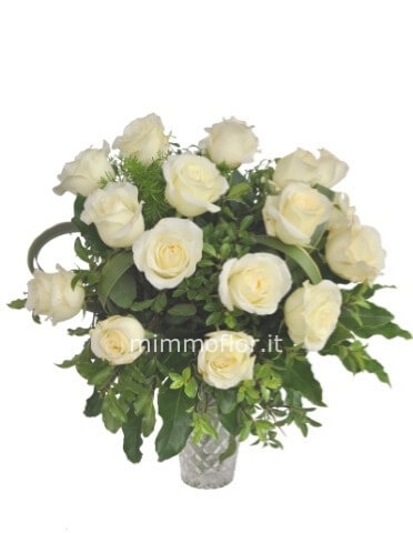 Bouquet di roselline bianche stelo corto (12 steli)